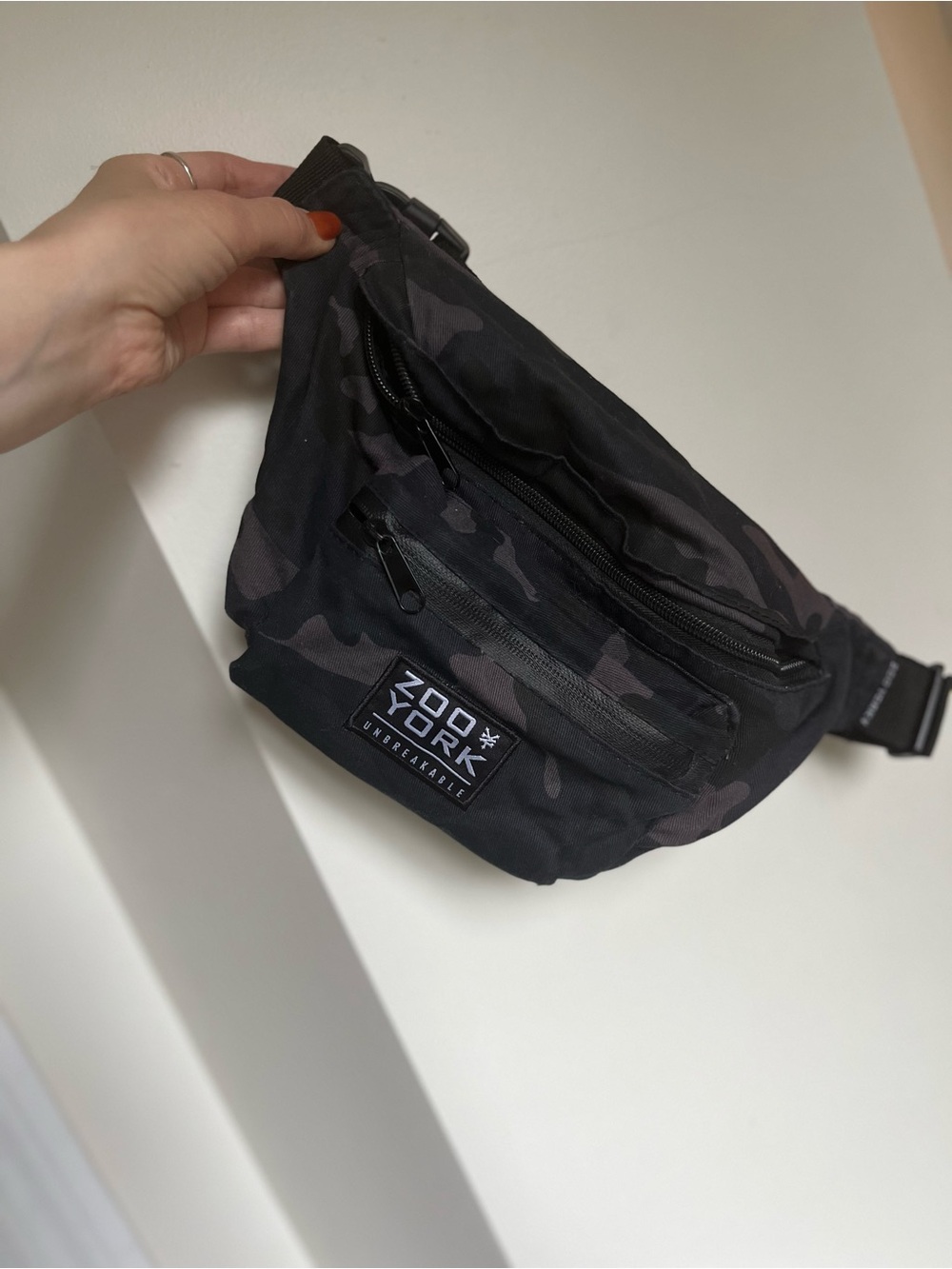 Zoo York Black Camo Belt Bag with Front Zip Pouch
